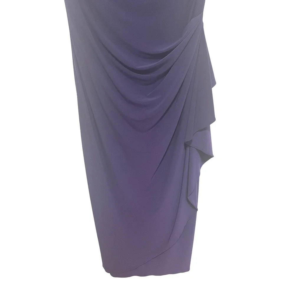 Alex Evenings Cocktail‎ Dress Royal Blue Jersey Beaded Shoulder Draped Formal